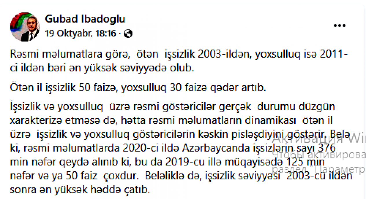 Qubad İbadoğlunun işsizlik və yoxsulluğa dair natamam şərhinin analizi