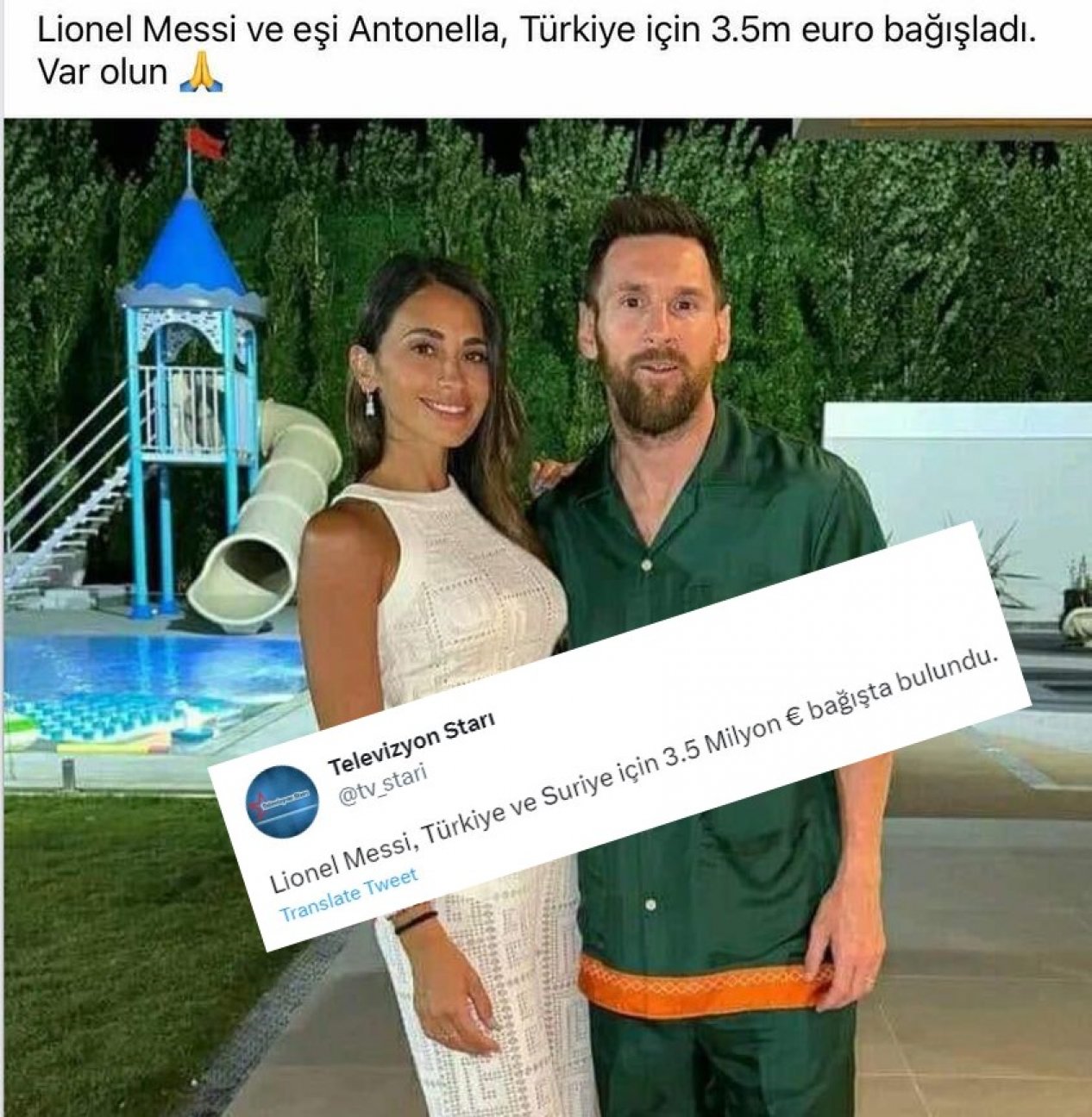 Messi Türkiyədəki zəlzələ qurbanlarına 3,5 mln avro pul köçürüb?