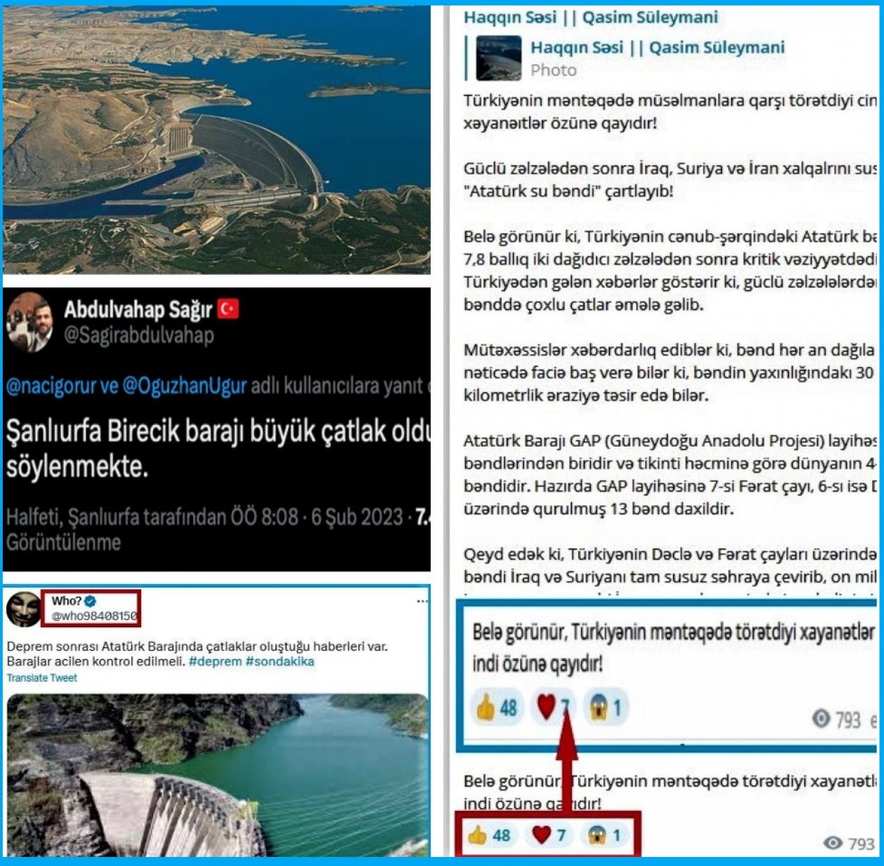 Zəlzələ bölgəsindəki su bəndlərinin daşması ilə bağlı iddialar əsassızdır