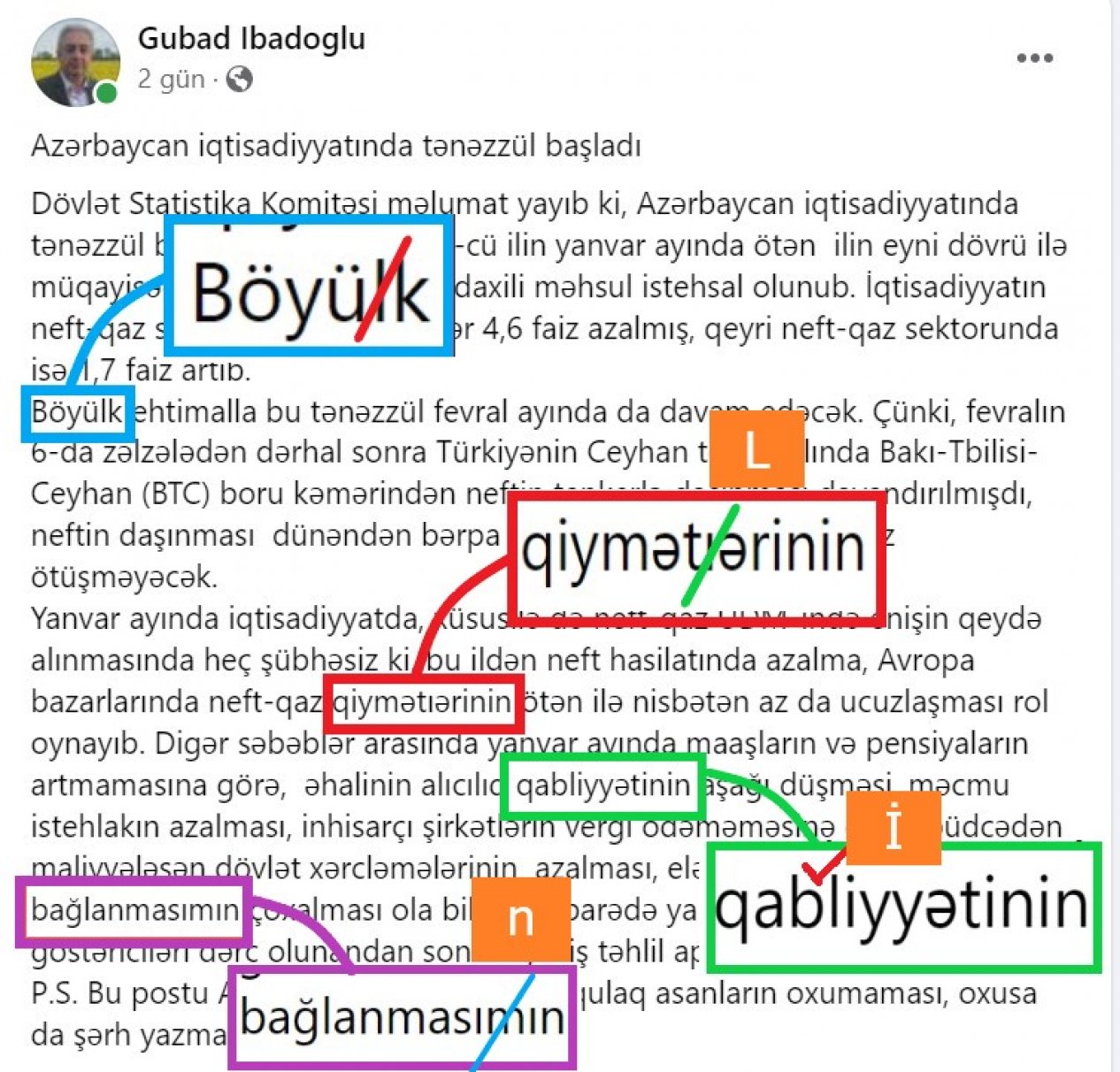 Bir statusda 4 səhv buraxan Qubad İbadoğlunun iqtisadiyyatla bağlı “uzaqgörənliyi”...