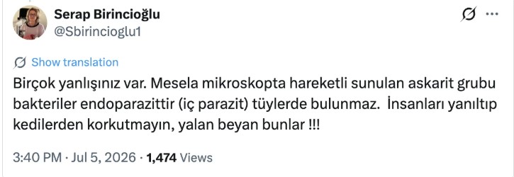 Prof. Dr. Serap Birincioğlu’nun X üzerinden yaptığı açıklama