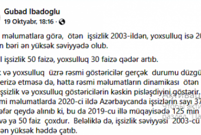 Qubad İbadoğlunun işsizlik və yoxsulluğa dair natamam şərhinin analizi